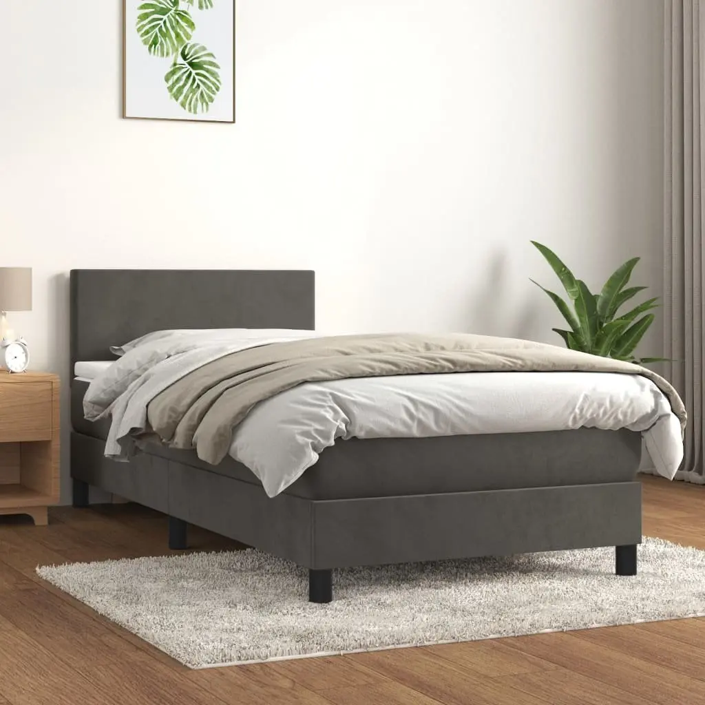 Box Spring Bed 100x200 cm Adjustable Headboard Pocket Spring Mattress Grey Velvet