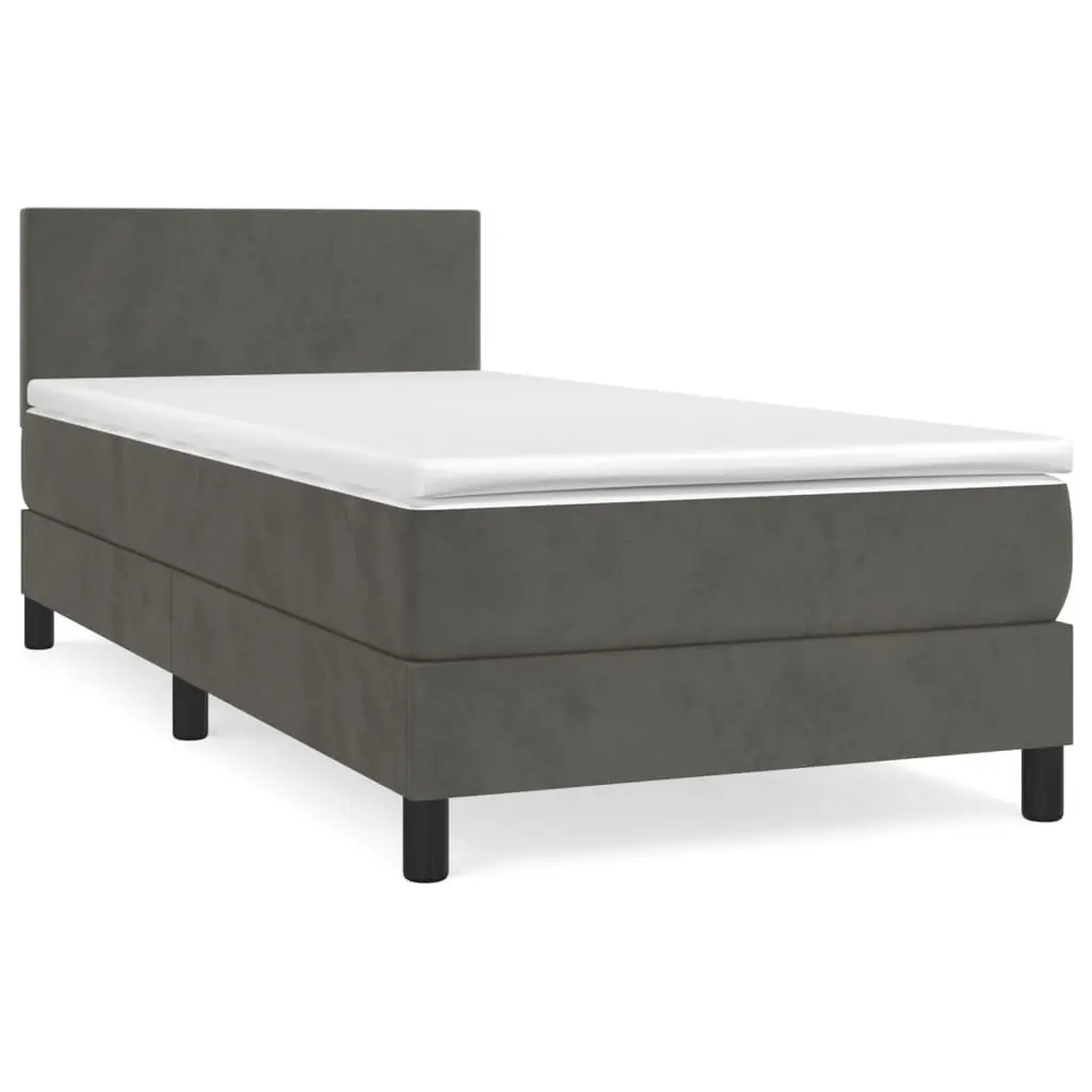 Box Spring Bed 100x200 cm Adjustable Headboard Pocket Spring Mattress Grey Velvet