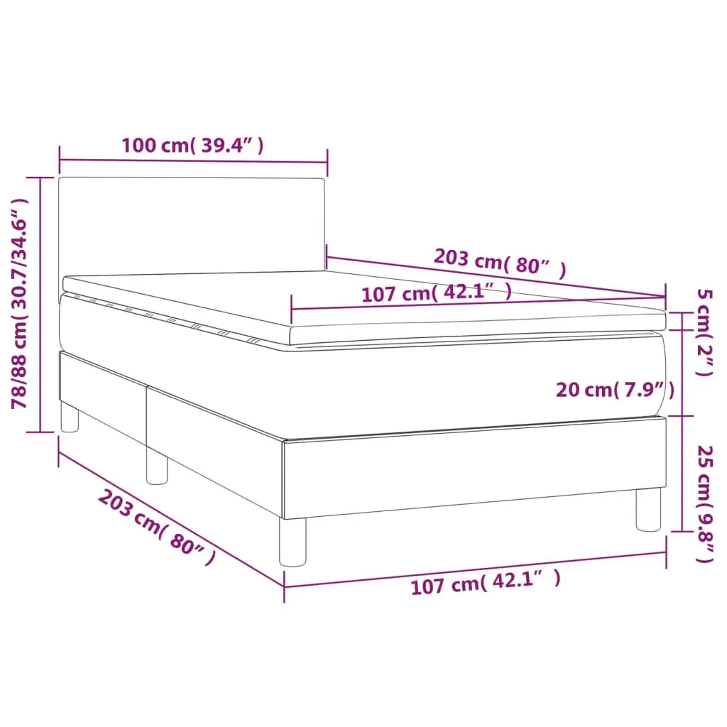 Box Spring Bed 100x200 cm Adjustable Headboard Pocket Spring Mattress Grey Velvet