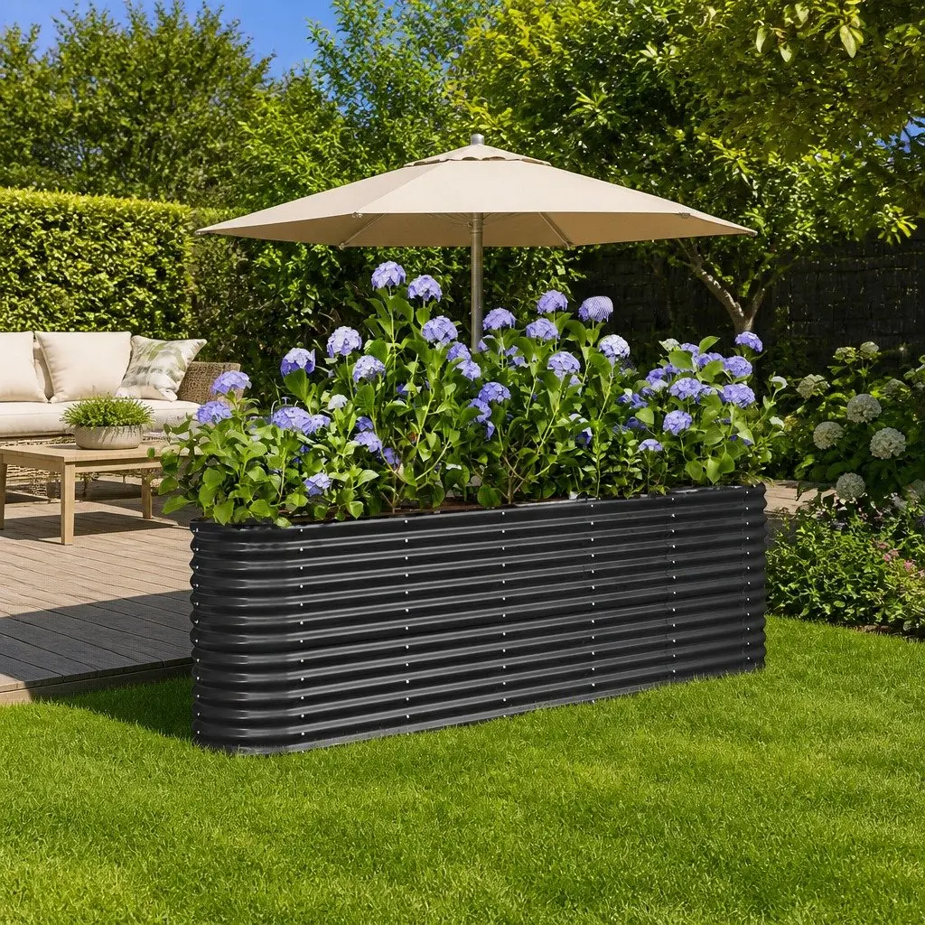Raised Garden Bed Planter Box Anthracite Galvanised Steel Weather Resistant Outdoor Use