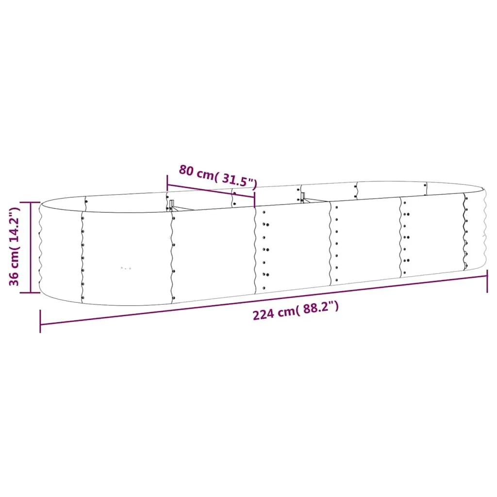 Garden Raised Bed Planter Box 224 x 80 x 36 cm Grey Galvanised Steel Frame
