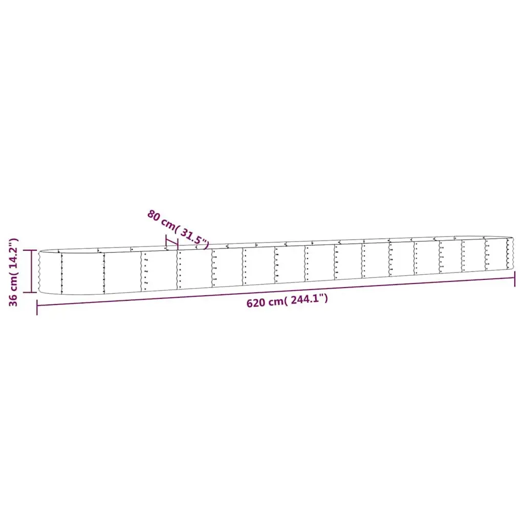 Garden Raised Bed 620x80x36cm Galvanised Steel Outdoor Planter Box Grey
