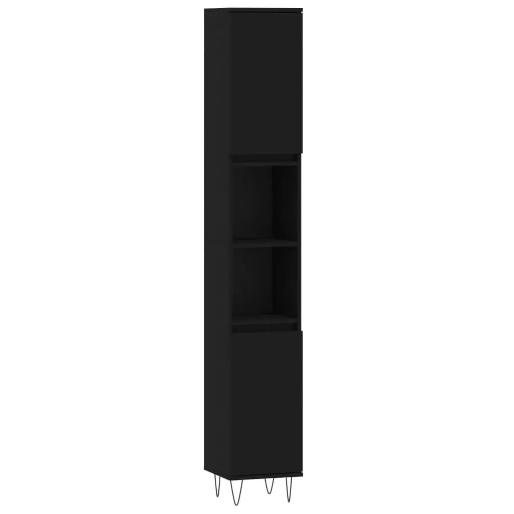 3 Piece Black Engineered Wood Bathroom Cabinet Set with Storage and Iron Feet