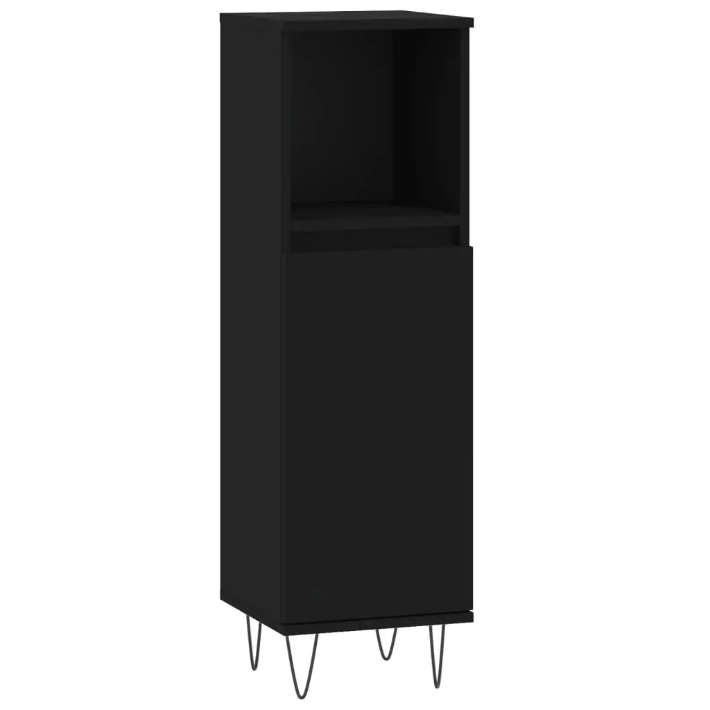 3 Piece Black Engineered Wood Bathroom Cabinet Set with Storage and Iron Feet