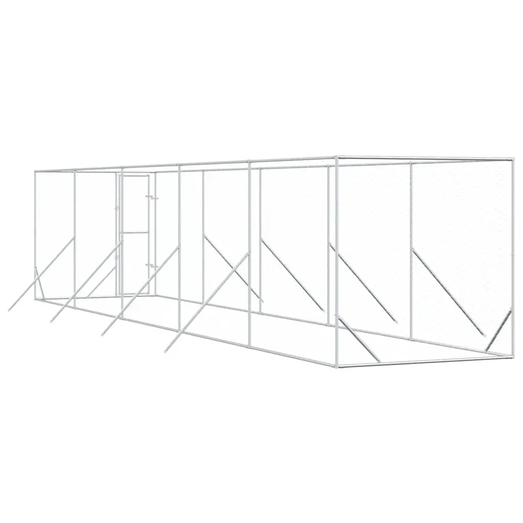 Outdoor Dog Kennel Run Enclosure 2 x 10 m Silver Galvanised Steel Spacious Pet Cage