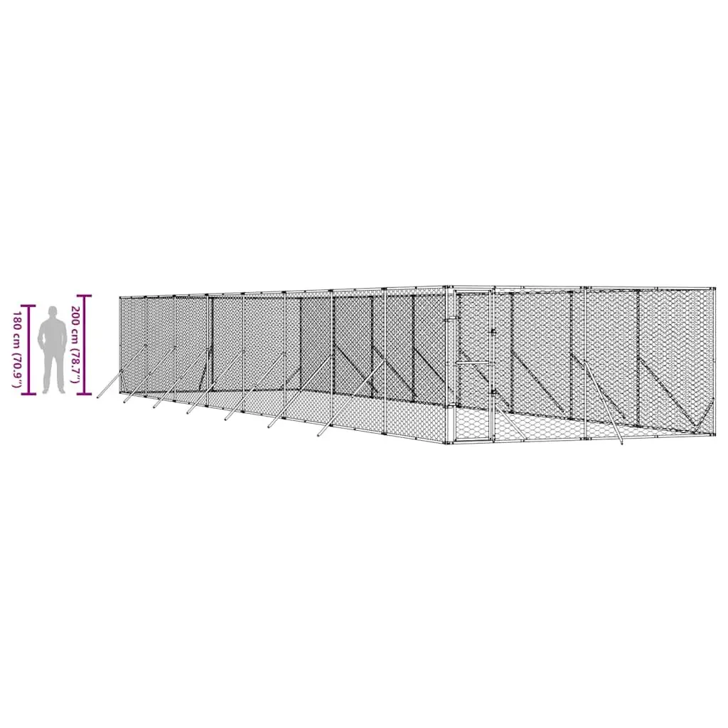 Dog Kennel Run Enclosure Silver Galvanised Steel Spacious Lockable Door