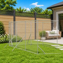 Outdoor Dog Kennel 6x14x2m Silver Galvanised Steel Lockable Run Enclosure