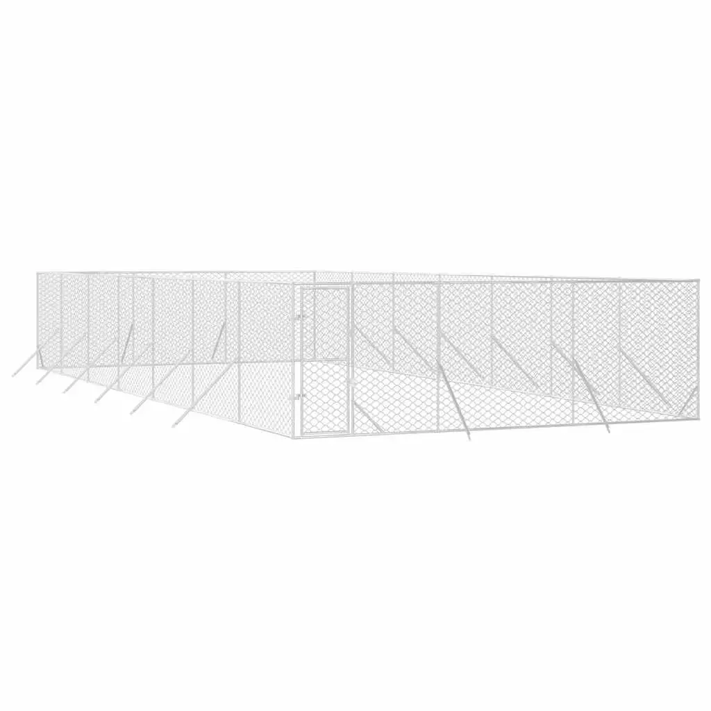 Outdoor Dog Kennel 6x14x2m Silver Galvanised Steel Lockable Enclosure