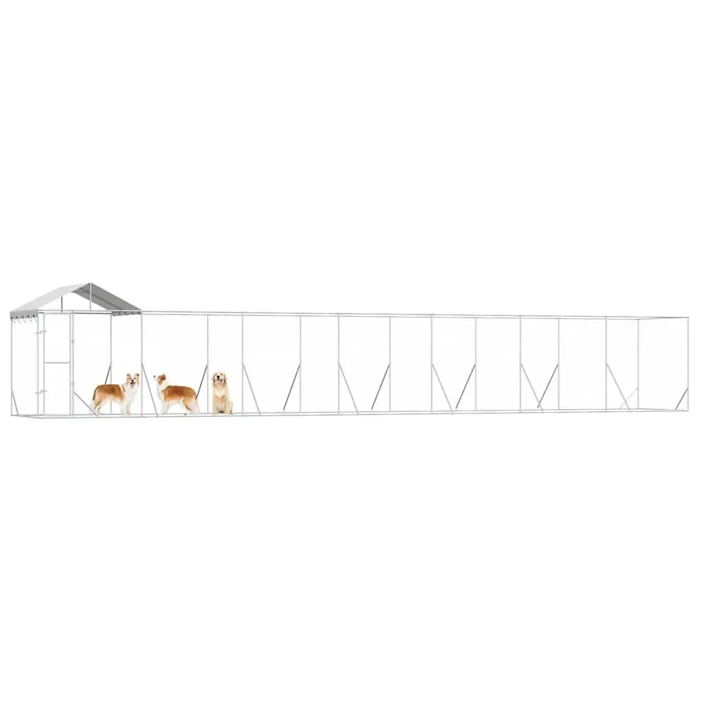 Outdoor Dog Kennel 14x2x2.5m Galvanised Steel Enclosure with Roof