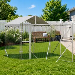 Galvanised Steel Outdoor Pet Kennel with Roof