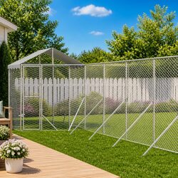 Spacious Silver Outdoor Dog Kennel with Roof 12x12x2.5 m