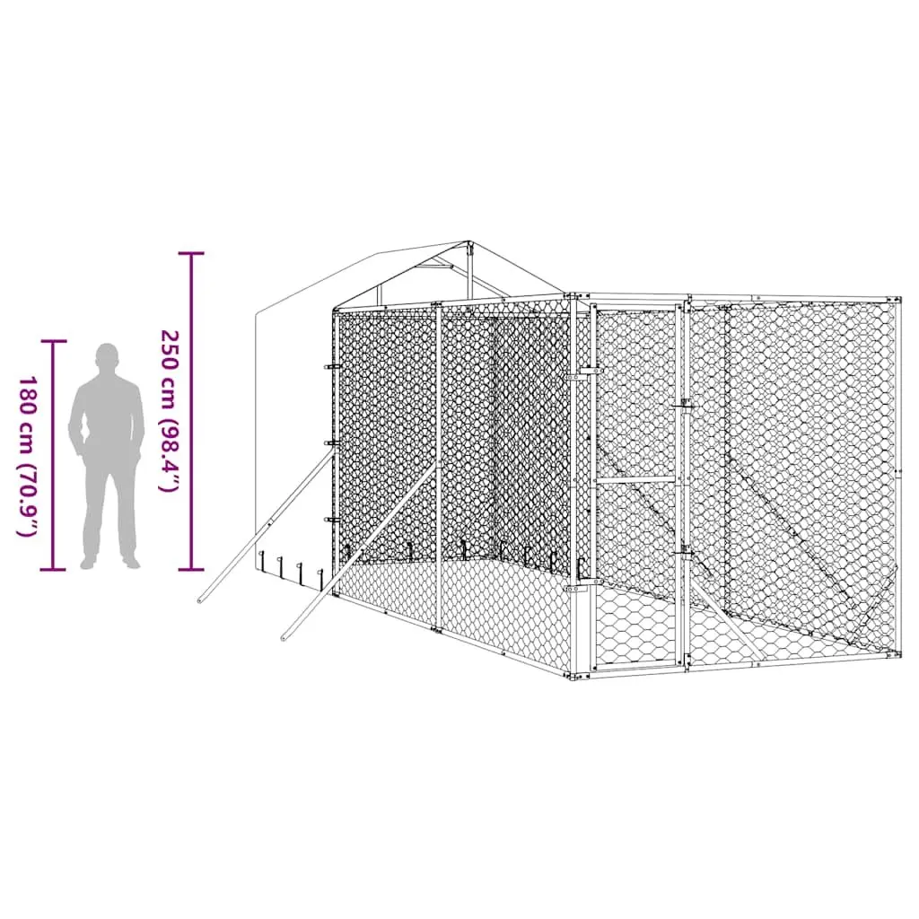 Outdoor Dog Kennel 2x6x2.5m Galvanised Steel Roof Enclosure