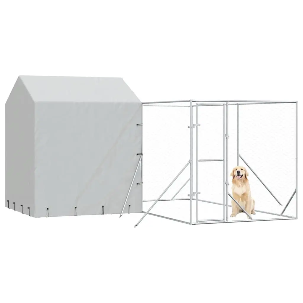 Outdoor Dog Kennel 4x4x2.5m Galvanised Steel Heavy-duty Roof Enclosure