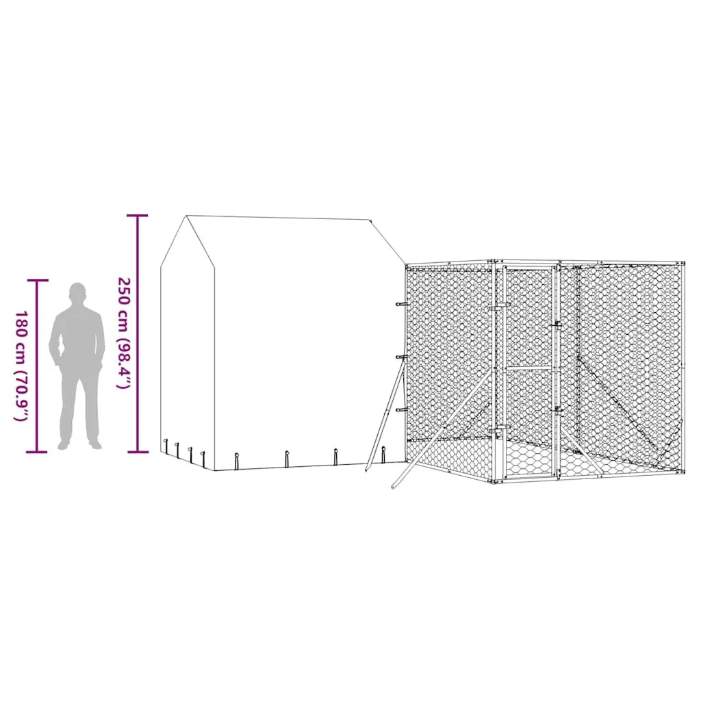 Outdoor Dog Kennel 4x4x2.5m Galvanised Steel Heavy-duty Roof Enclosure