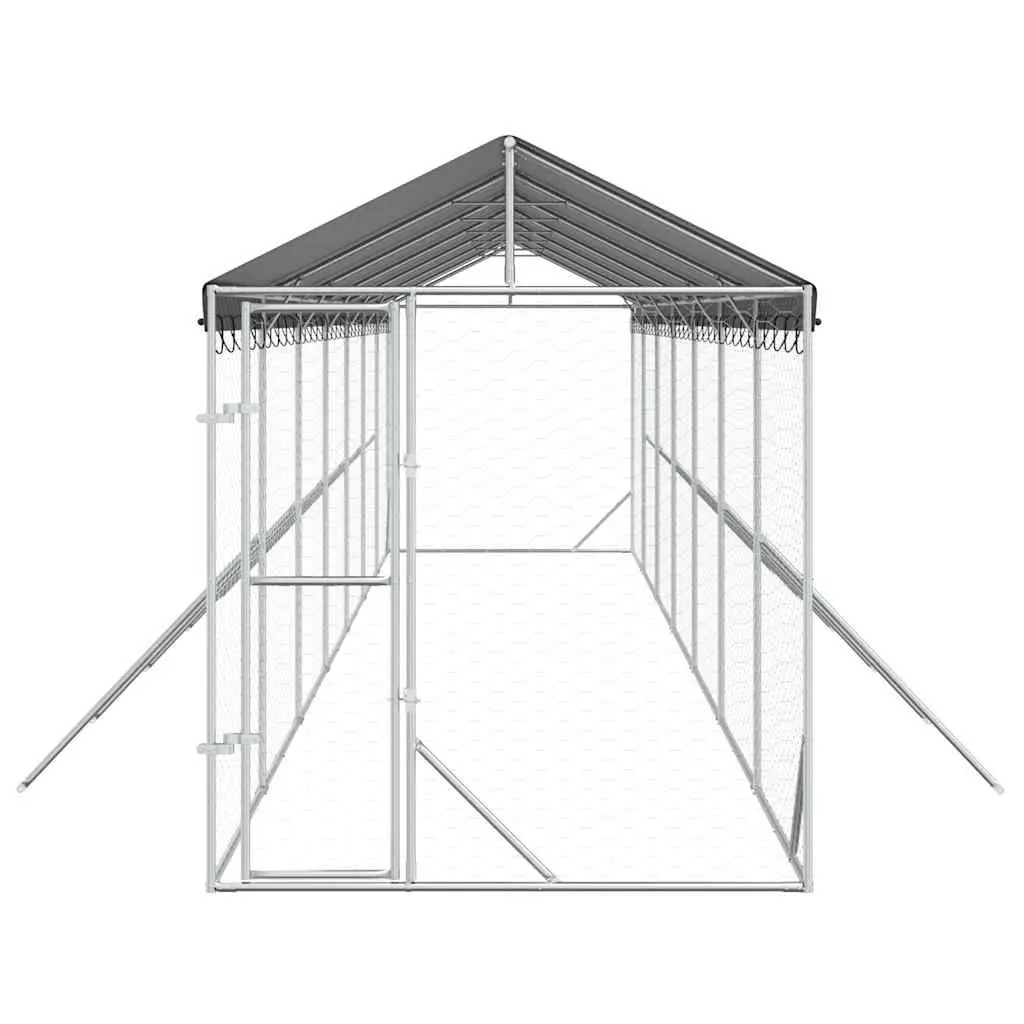 Outdoor Dog Kennel Large Galvanised Steel with Roof Pet Run Enclosure