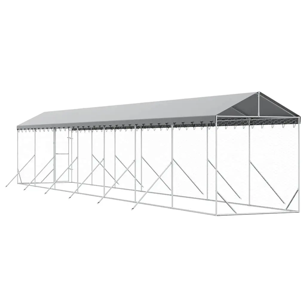 Outdoor Dog Kennel Large Galvanised Steel with Roof Pet Run Enclosure