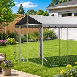 Outdoor Kennel with Roof for Happy Pets Silver 3x6x2.5m