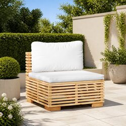 Outdoor Middle Sofa Garden Patio Sectional Unit Solid Wood Teak Cream Cushions
