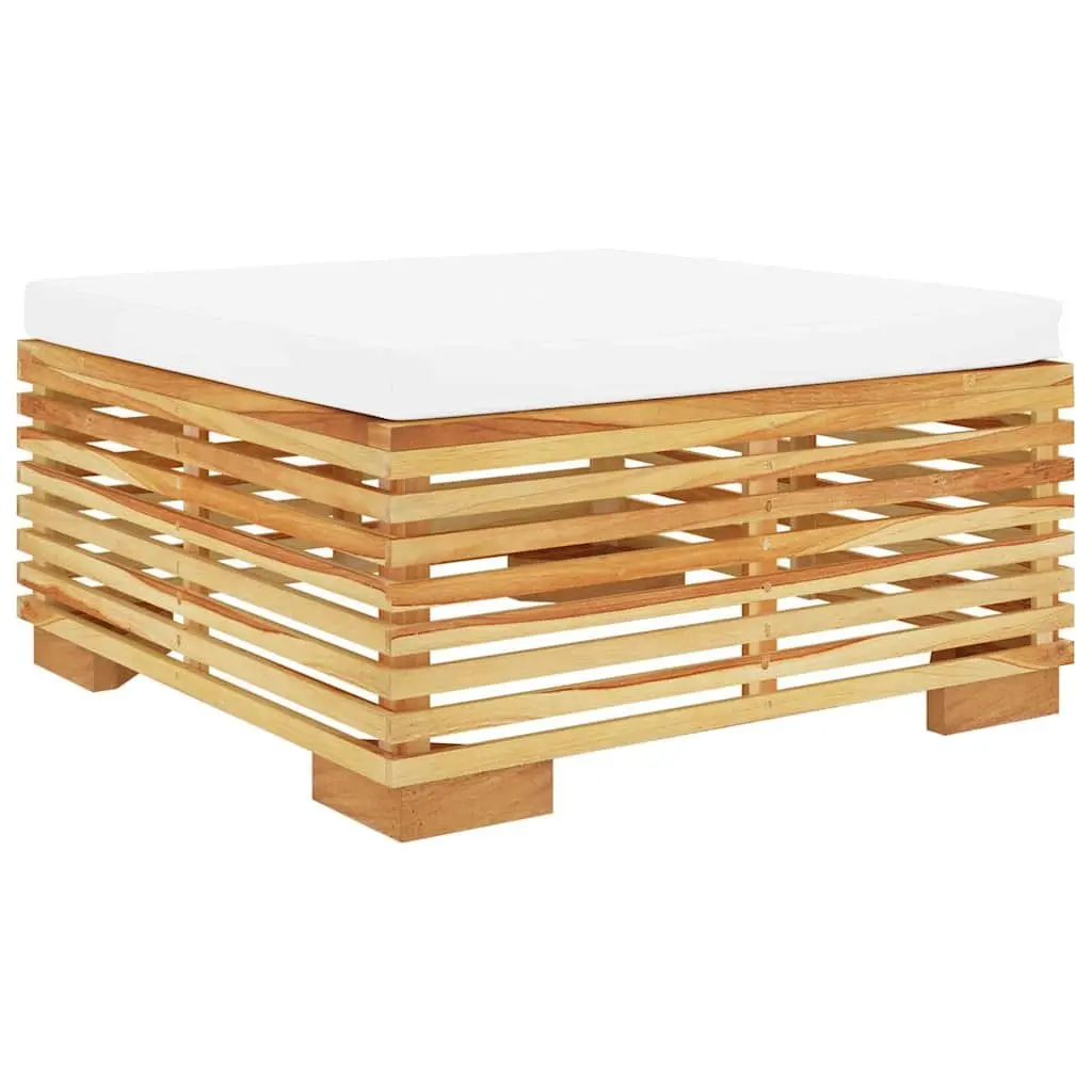 Garden Footrest Solid Teak Wood Outdoor Ottoman Cream Cushion