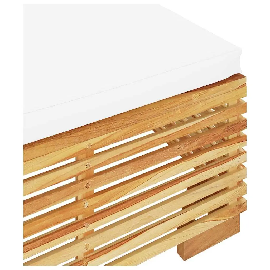 Garden Footrest Solid Teak Wood Outdoor Ottoman Cream Cushion