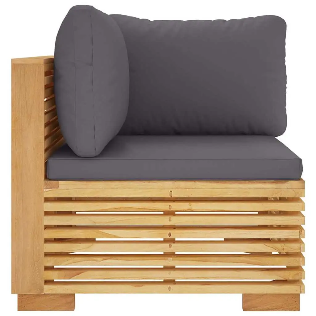 Teak Wood Outdoor Corner Sofa with Grey Cushions Garden Sectional Seating