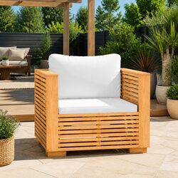 Outdoor Garden Sofa Chair with Cream Cushions Solid Teak Wood Seating Lounge