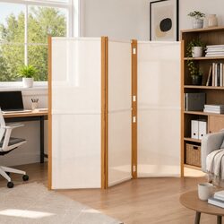 3-Panel Room Divider Cream Privacy Screen Folding Partition Indoor Outdoor