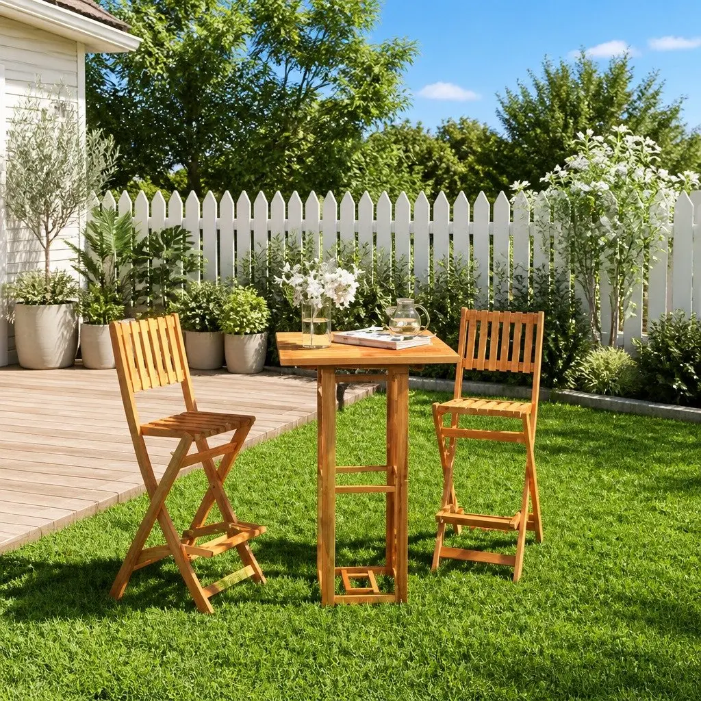 Bistro Table 75x75x110cm Outdoor Garden Slatted Top Brown