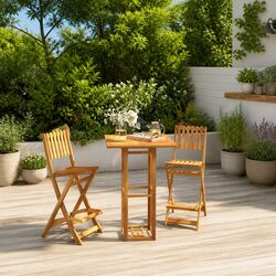 Folding Outdoor Bar Stools 2 pcs Solid Wood Garden Patio Balcony Seating Chairs