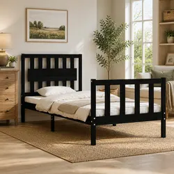 Bed Frame 90x190 cm Solid Pine Wood Black Bedroom Furniture Plywood Slats