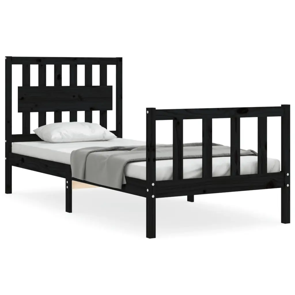 Bed Frame 90x190 cm Solid Pine Wood Black Bedroom Furniture Plywood Slats