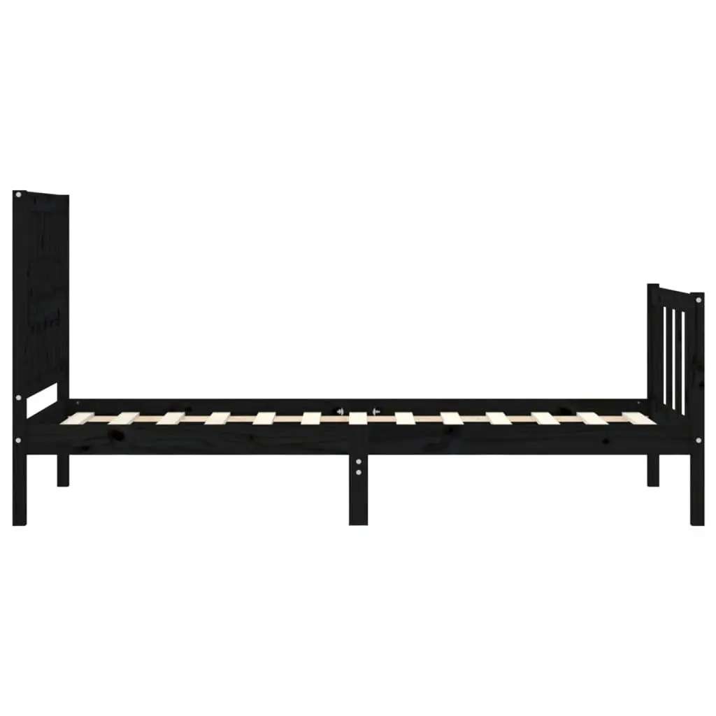 Bed Frame 90x190 cm Solid Pine Wood Black Bedroom Furniture Plywood Slats