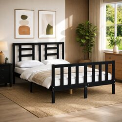 Charming Black Pine Bed Frame 135x190 cm for Your Bedroom