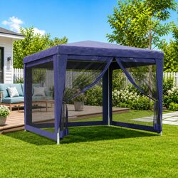 Party Tent 3x3m Blue Mesh Sidewalls Outdoor Gazebo Canopy Pavilion Shelter