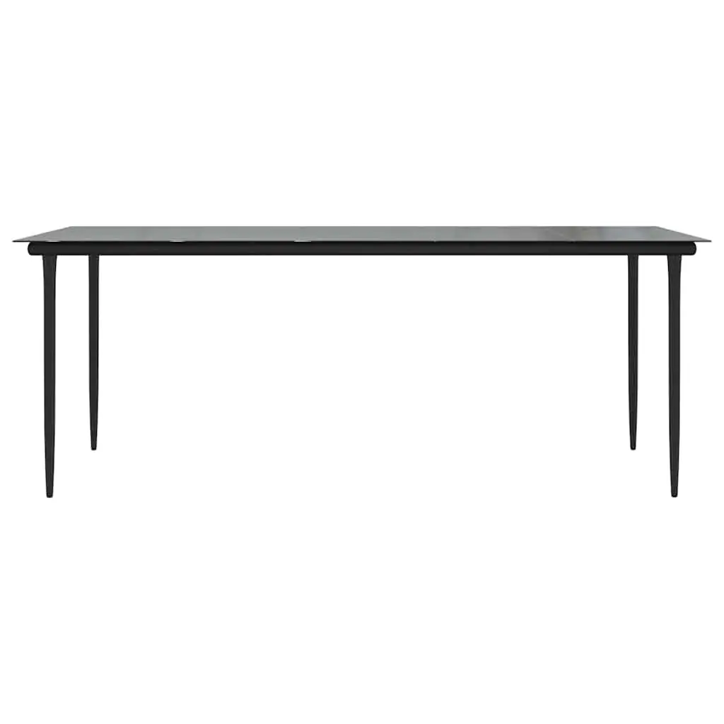 Garden Dining Table 200x100cm Black Steel Tempered Glass Outdoor Furniture