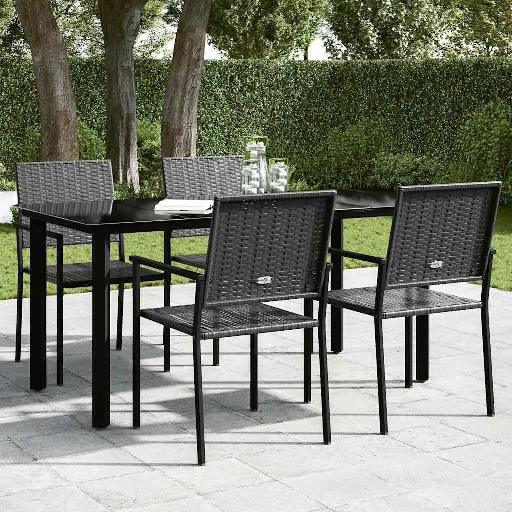 Garden Dining Table 160x80cm Black Powder-coated Steel Frame Tempered Glass Top