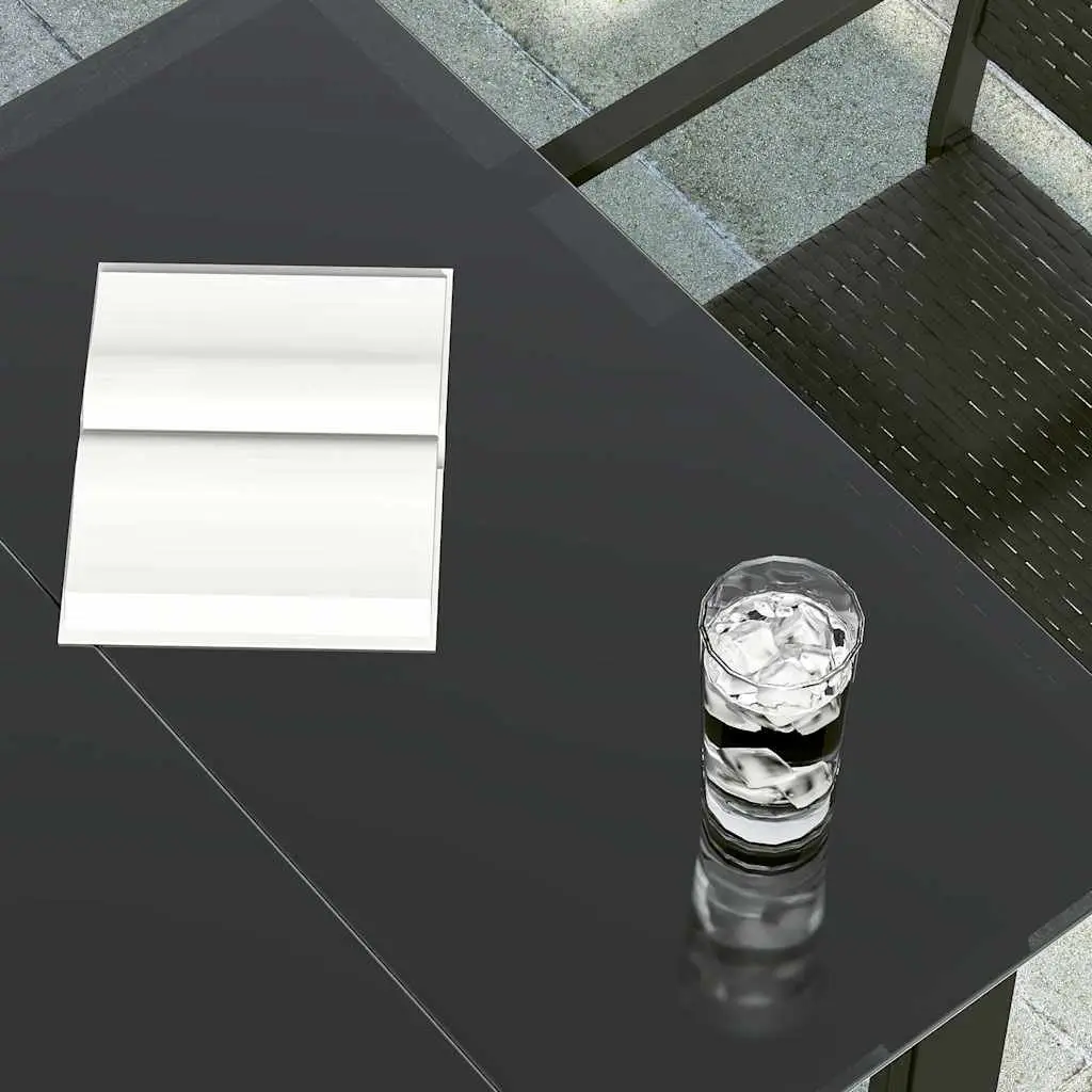 Garden Dining Table 160x80cm Black Powder-coated Steel Frame Tempered Glass Top