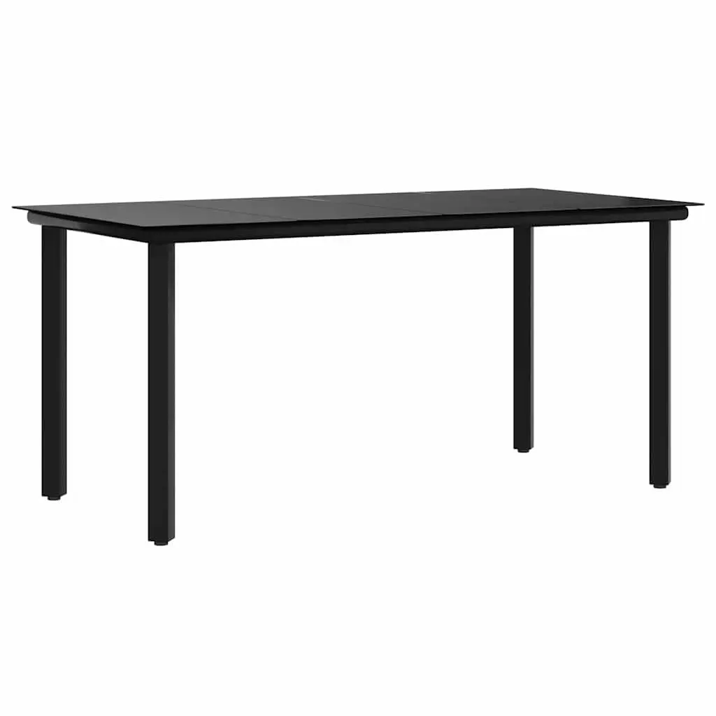 Garden Dining Table 160x80cm Black Powder-coated Steel Frame Tempered Glass Top