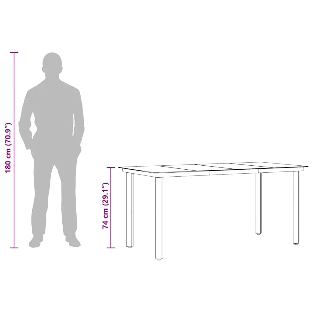 Garden Dining Table 160x80cm Black Powder-coated Steel Frame Tempered Glass Top