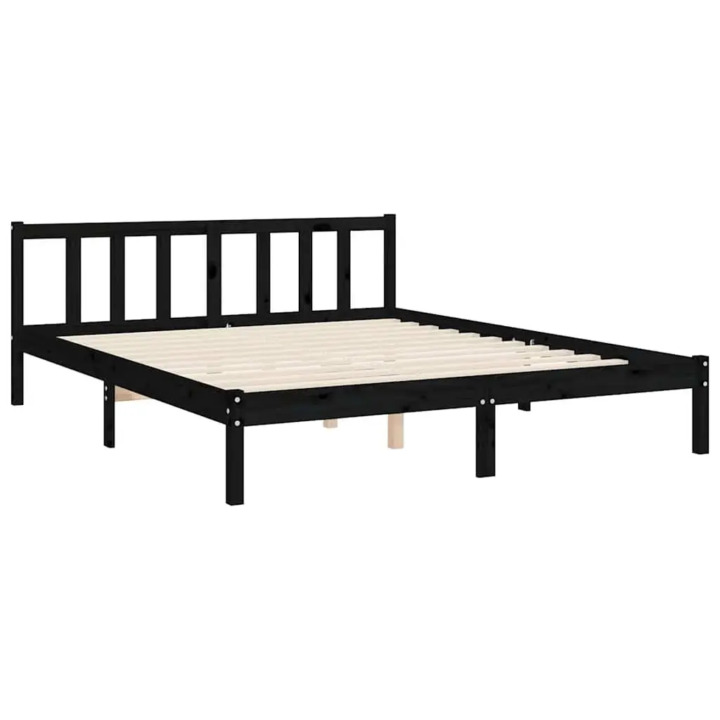 Bed Frame 150x200 cm Solid Pine Wood Black Headboard Footboard