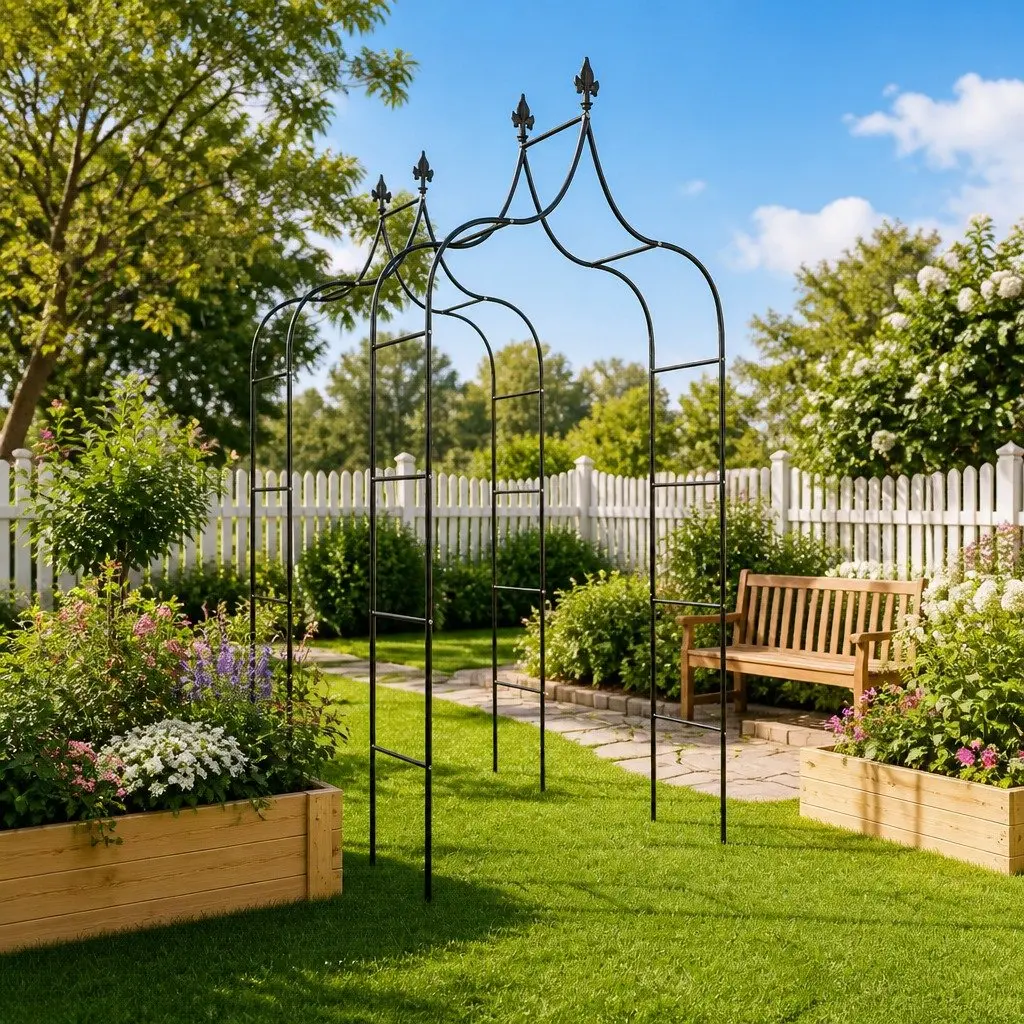 Black Steel Garden Arch Set of 2 for Outdoor Climbing Plant Support and Decorative Entrance