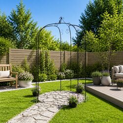 Enhance Your Outdoor Space with This Black Steel Garden Arch