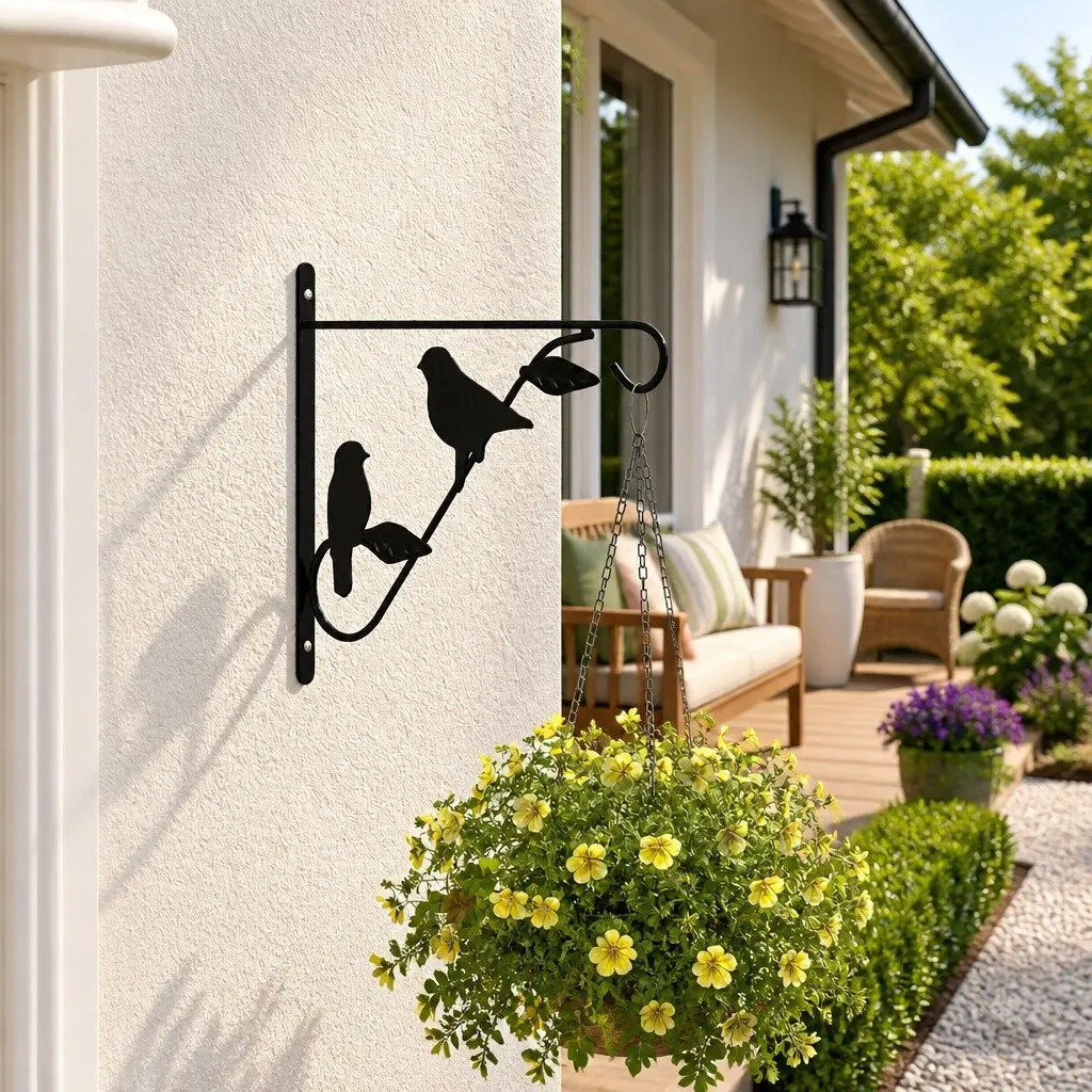 Hanging Basket Brackets 4 Piece Black Steel Durable Weather Resistant Garden Patio