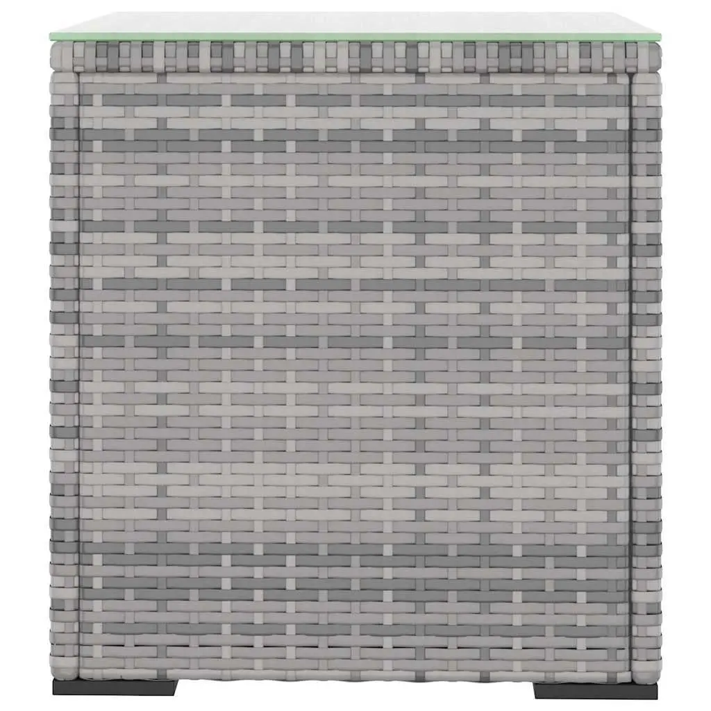 Side Table Grey Outdoor Garden Accent Poly Rattan Tempered Glass Top