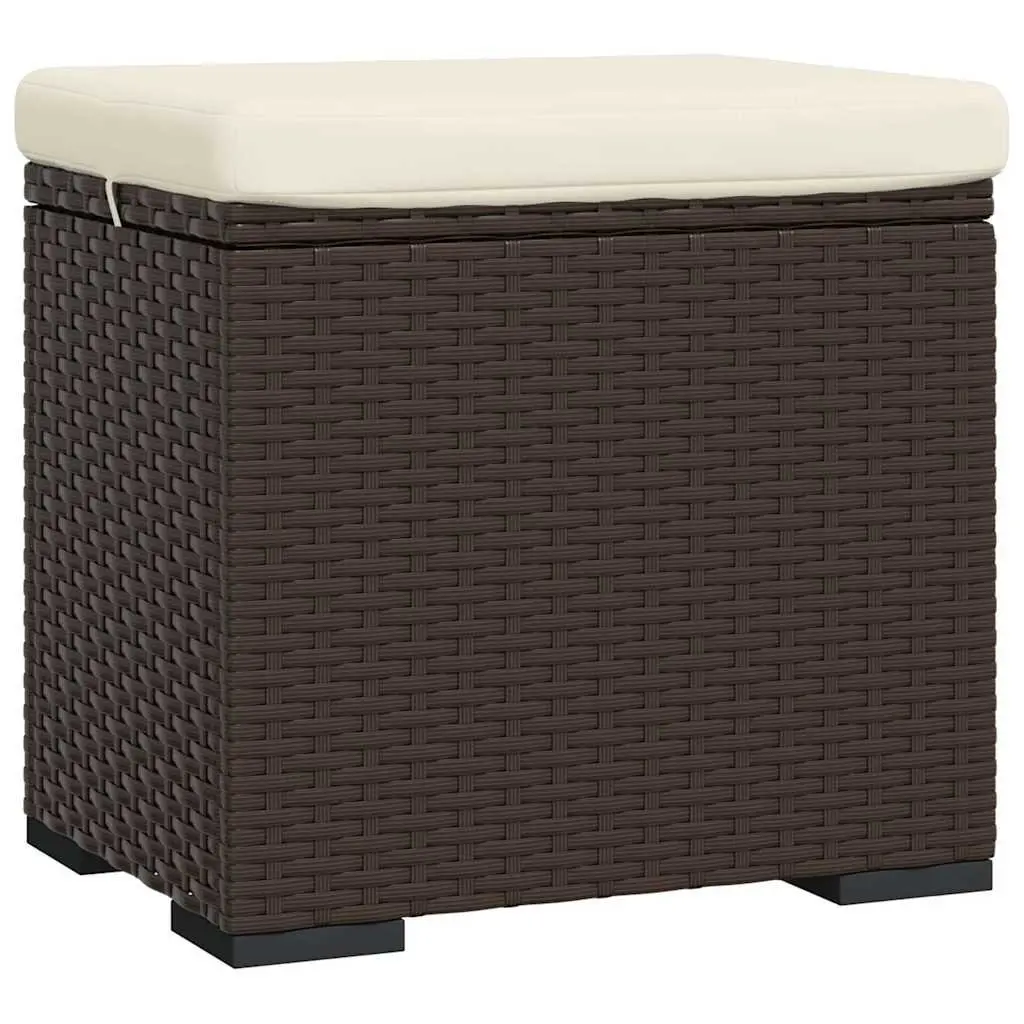 Brown Poly Rattan Ottoman Footrest with Thick Cushion for Garden Patio Relaxation 40x30x40cm