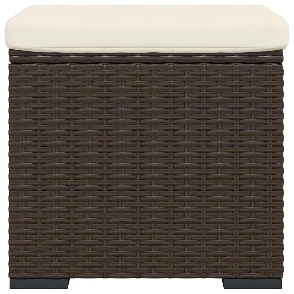 Brown Poly Rattan Ottoman Footrest with Thick Cushion for Garden Patio Relaxation 40x30x40cm