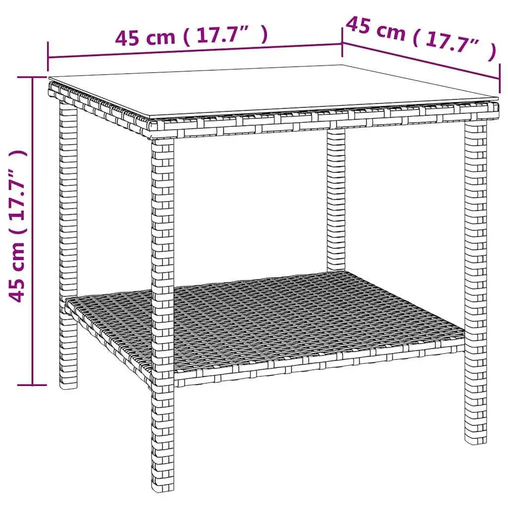 Side Table 45x45x45 cm Brown Poly Rattan Tempered Glass Weather Resistant Indoor Outdoor