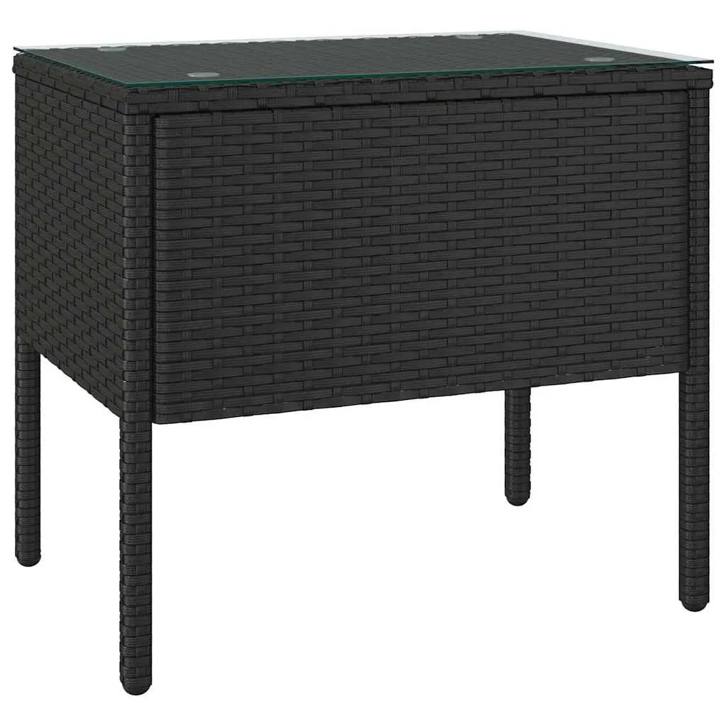 Black Accent Side Table 53x37x48cm Rattan Frame Tempered Glass Indoor Outdoor