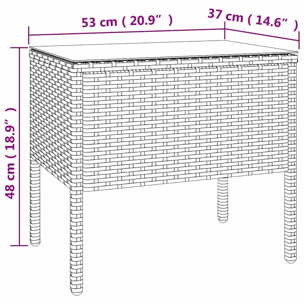 Black Accent Side Table 53x37x48cm Rattan Frame Tempered Glass Indoor Outdoor