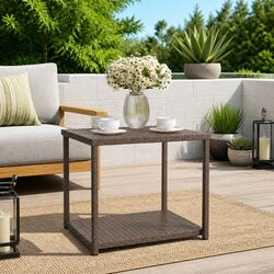 Side Table Brown 55x45x49 cm PE Rattan Outdoor Indoor Accent Table Storage